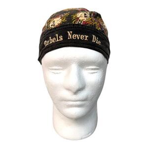 Vintage Biker Motorcycle Rebels Never Die Skull Print Bandana Cap Hat Ties Flag